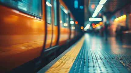 Wall Mural - a train is moving along a train track at night time