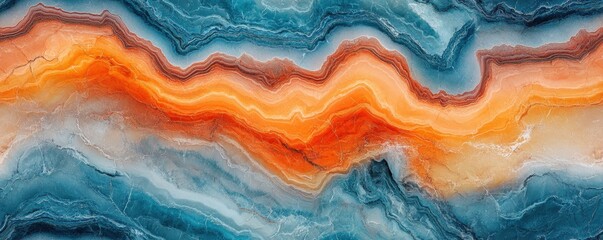 Sticker - Vibrant abstract agate pattern showcasing vivid orange and blue hues with intricate natural details in artistic background form.