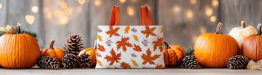 Canvas Print - Autumnal Pumpkin and Gift Bag Decoration.