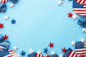 Sticker - 4th of July American Independence Day decorations on pastel blue background independence backgrounds flag.