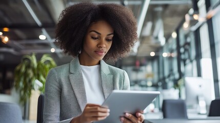 Wall Mural - Professional young businesswoman working on a tablet 