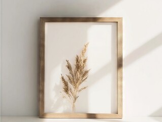 Wall Mural - A picture frame with a dried plant in it on a shelf