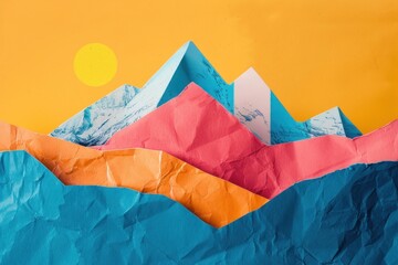 Sticker - Retro collage of Mountain mountain outdoors origami.