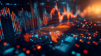 Wall Mural - a global network data map overlays with charts and graphs, visually representing the complex flow of