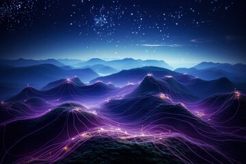 Abstract blue purple digital matix landscape background