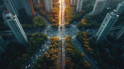 Poster - A modern urban development with high-tech transportation systems and energy, efficient infrastructures. Aerial high view. Generative AI.