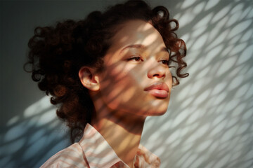 Poster - Aesthetic woman portrait, natural light shadow