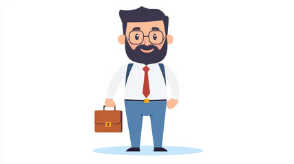 A vibrant flat D illustration depicting a teacher with a briefcase, embodying a modern cartoon style with unique textures.