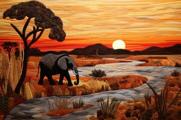 Wall Mural - Savana sunset art landscape outdoors.