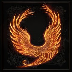 Wall Mural - red dragon with wings tattoo with fire flames in dark night,feathers of the eagle in fire flame