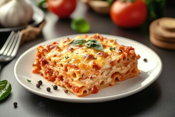 Canvas Print - Delicious Lasagna with Melted Cheese and Basil