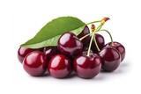 Cherry isolated. Fresh ripe cherries with leaves isolated on a white background.Sweet cherries pile. Berries and fruits. Vegan. Healthy eating with generative ai