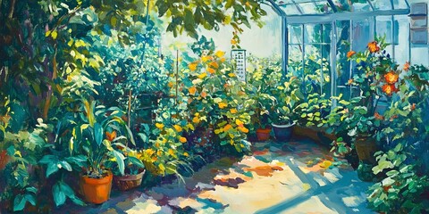 Canvas Print - A painting of a flourishing garden with a growing chart, representing organic growth. 