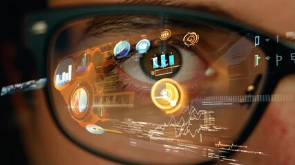 Macro Shot of Software Engineer with Code in Glasses and Warm Lighting
