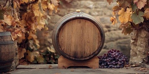 Canvas Print - Win barrel made with oak wood vineyard beverage fermentation wine production rustic texture