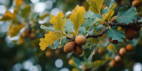 Poster - Oak (Quercus): Renowned for their strength and long life, oaks have lobed leaves and produce acorns. They provide essential support and habitat for a wide range of wildlife