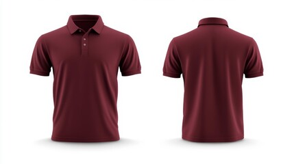 Poster - Front and Back View of Burgundy Polo Shirt Isolated on White Background Generative AI