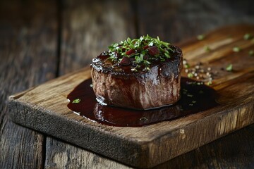 Wall Mural - Grilled Steak with Sauce and Herbs