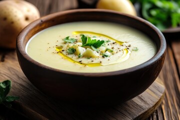 Wall Mural - Creamy Potato Soup with Olive Oil and Parsley