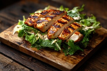 Poster - Grilled Chicken Salad on Wooden Cutting Board