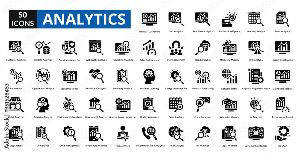 analytics icon set collection. data analytics, graph visualization ...