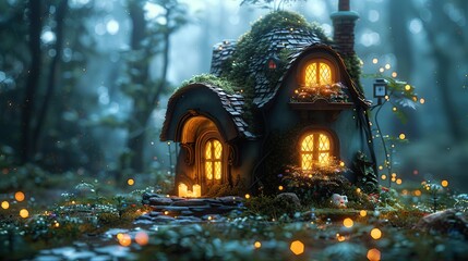 Canvas Print - Enchanted Cottage in the Woods