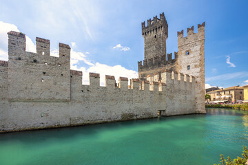 Wall Mural - The walls of the Scaligero Castle on Lake Garda in historical centre of Sirmione, Italy, Europe.