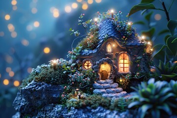 Canvas Print - Enchanted Cottage in a Dreamlike Forest