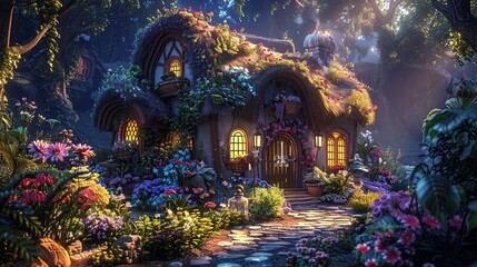 Poster - Enchanted Cottage in a Lush Forest