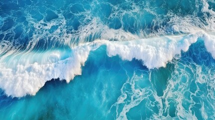 aerial top view background photo of ocean sea water white wave splashing in the deep sea