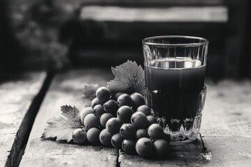 Poster - Wine and Grapes on Table