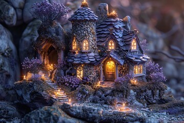 Poster - Enchanted Cottage on a Hillside