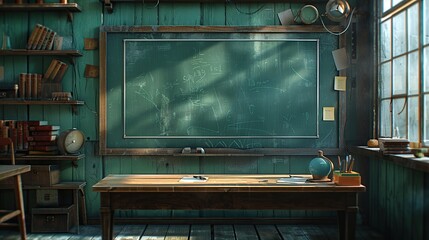 Wall Mural - Vintage Classroom with Chalkboard and Sunlight