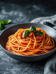 Wall Mural - Spaghetti with Tomato Sauce and Basil