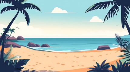 Wall Mural - Tropical Beach with Palm Trees and a Sandy Shore