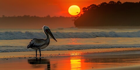 Wall Mural - pelican at sunset