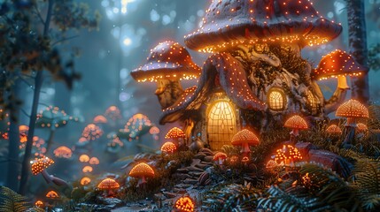 Wall Mural - Enchanted Mushroom House in a Dreamy Forest