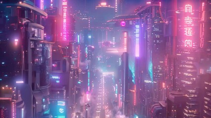 Canvas Print - A futuristic cityscape with neon lights and flying vehicles at night, A futuristic cityscape with neon lights and flying cars