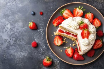 Delectable strawberry shortcake on plate with fresh berries