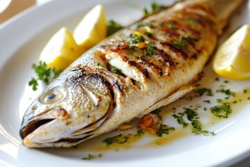 Canvas Print - Grilled Fish with Lemon and Parsley