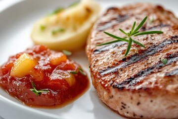 Wall Mural - Grilled Pork Chop with Rosemary and Peach Salsa