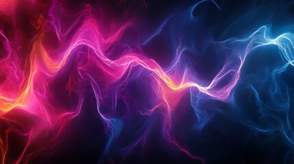 Wall Mural - An artistic representation of electric waves intertwining, creating a mesmerizing pattern of light and color on a dark, smooth surface.