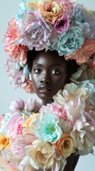 Poster - A woman is wearing a flower crown and a colorful outfit