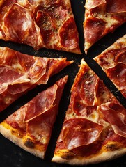 Canvas Print - Pizza cut into 8 slices on black background