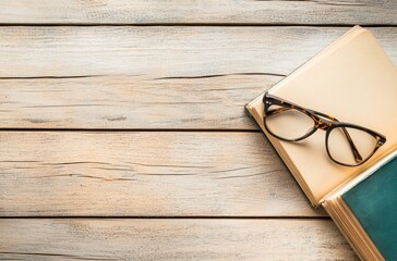 Canvas Print - Book and Glasses on Wooden Surface