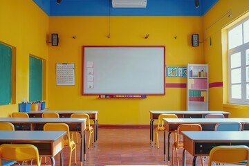 Sticker - Empty Classroom Interior with Whiteboard and Desks