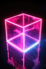 Wall Mural - Pink Cube on Black Background