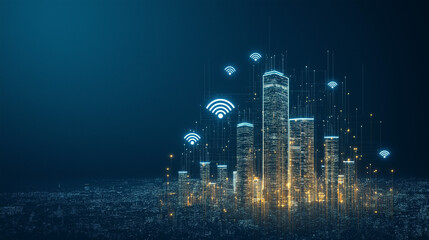 Wall Mural - 5G Network Concept Futuristic cityscape