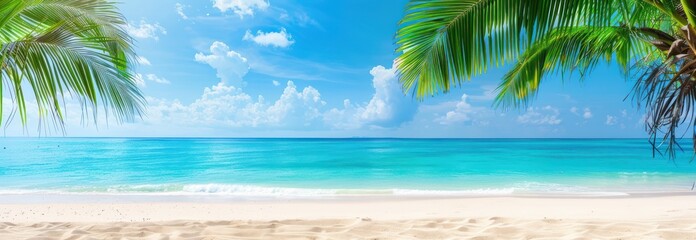 Poster - Tranquil Beach Scene with Lush Palm Trees