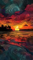 Wall Mural - a spectacular sunset with amazing colors illustration poster background